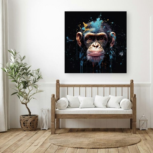 Warren Reed Monkey Face Splash Art with Blue Canvas