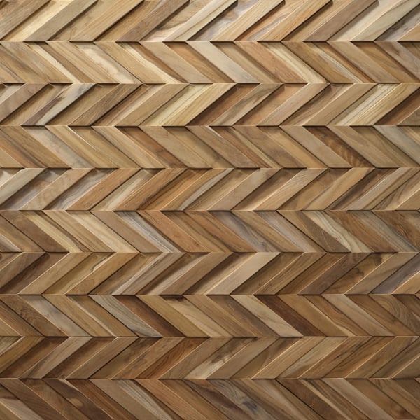 Wallsupply UltraWood Chevron Herringbone Solid Teak Wood Hardwood Panels, Wall Cladding 3D Interlocking Tiles, 10pcs 0.69m²