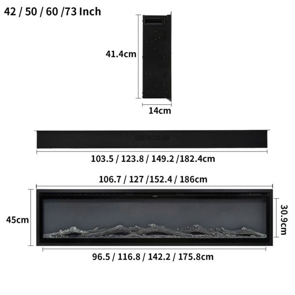 42/50/60/73 inch Electric Fire 12 Vibrant Flame Colours Electric Fireplace with Remote Living and Home