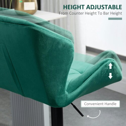 Wyld Haus Somaveno Velvet Green Adjustable H8 Bar Stools Set Of 2 With Metal Base And Footrest