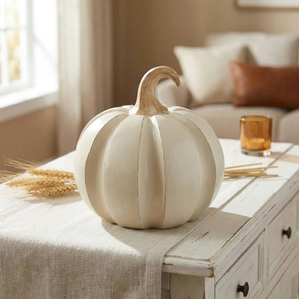 Garden Greatness Cream Ceramic Pumpkin Ornament