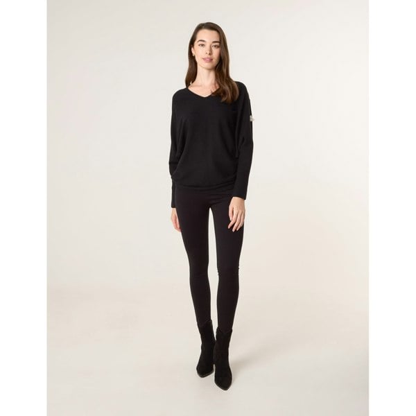 Blue Vanilla V-Neck Batwing Shoulder Pearl Detailing Jumper
