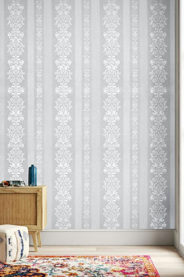 Living and Home 5M x 45Cm Retro Flower Stripe Textured PVC Wallpaper Roll