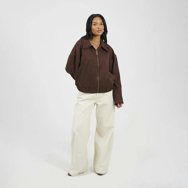 Brave Soul Chocolate Faux Suede Bomber Jacket - Chocolate Image 3