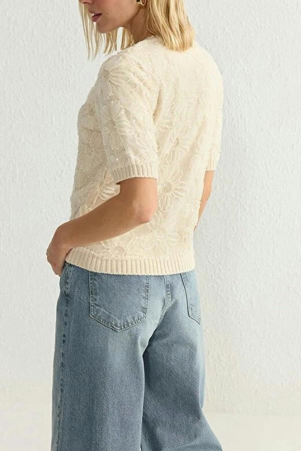 WOVCOR Tulle Floral Pattern Knitted Cardigan