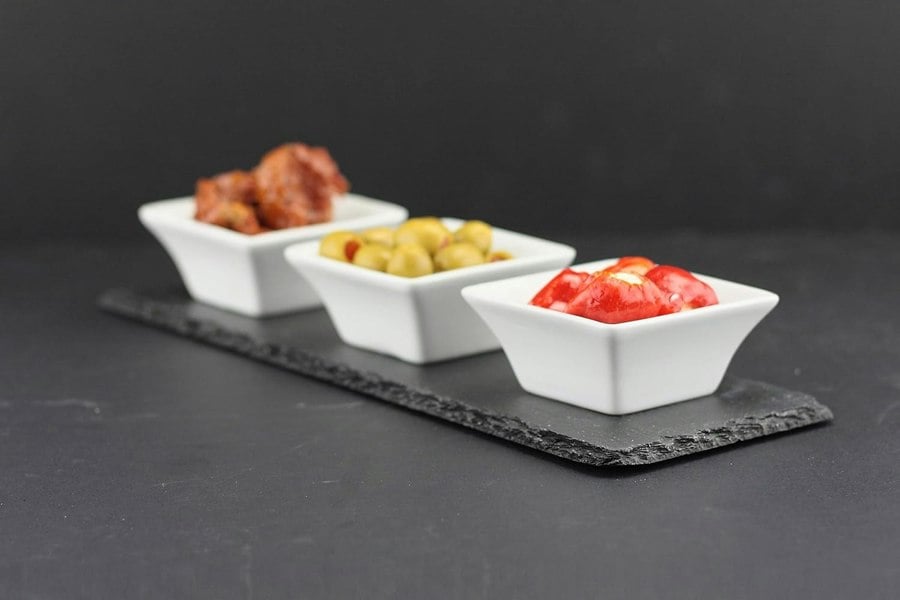 Meze Dip Bowl & Slate Tray - 4 Piece Set, Black