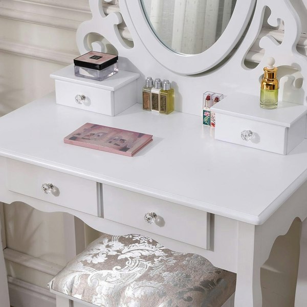 75cm W White Makeup Vanity Desk with Mirror and Stool Dressing Tables Living and Home