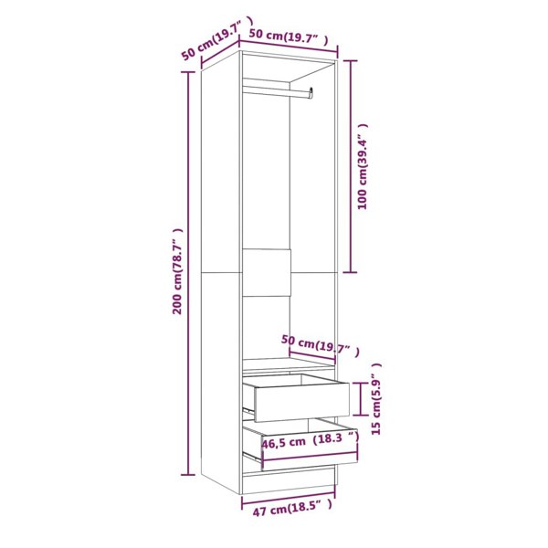 Berkfield Wardrobe with Drawers Grey Sonoma 50x50x200 cm Engineered Wood