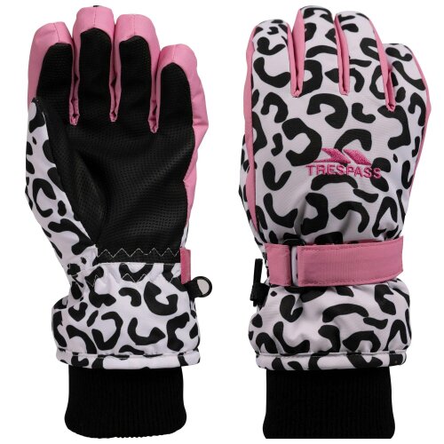 Trespass Kids Laggan Leopard Print Winter Gloves - White/Black/Pink