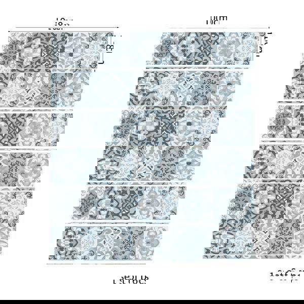 WFS031 - Light Blue Floral Tiles stairs stickers