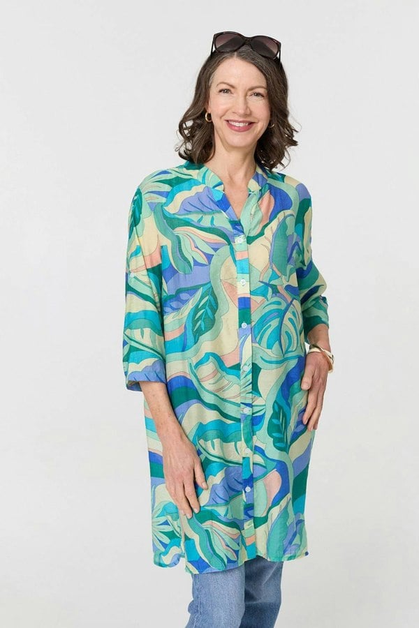 Green | Abstract Longline Relaxed Tunic Shirt
