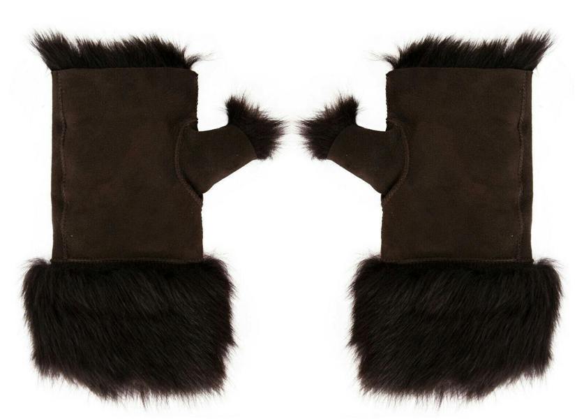 Infinity Leather Womens Shearling  Mittens Fingerless Cuffs Toscana Suede Sheepskin Fur