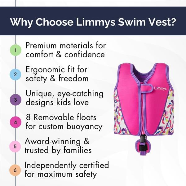 Limmys Premium Neoprene Swim Vest - Pink Windmill