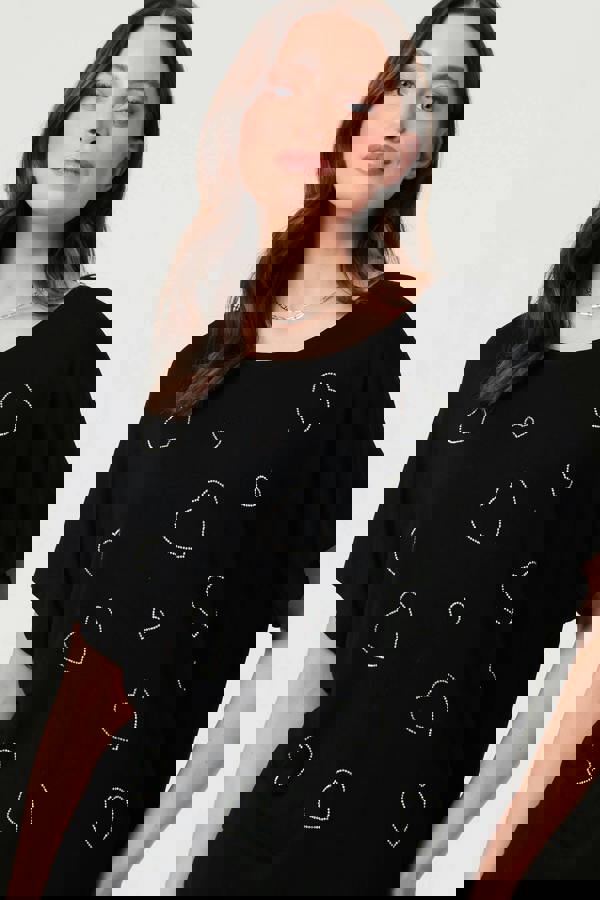 Black | Sparkly Heart Detail Relaxed T-Shirt