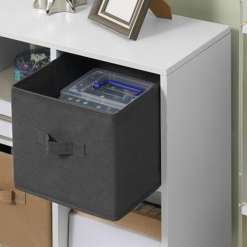 Wyld Haus Nadiro Wooden White 6 Cube Storage Unit With 3 Fabric Drawers And OFauxn Shelves