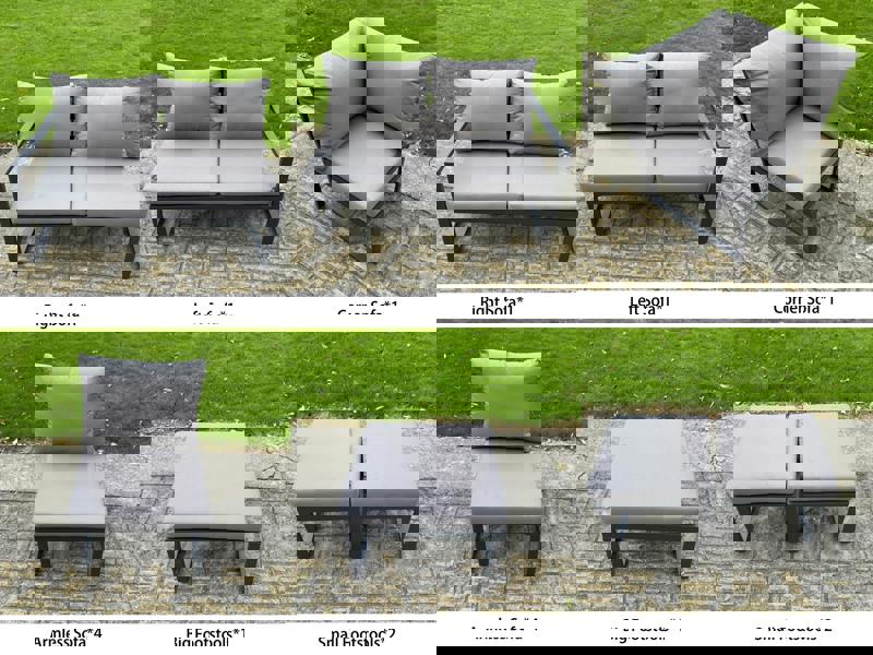 Fimous 10 Seater Aluminium Garden Furniture Set with Adjustable Rising Dining Table, Corner Sofa, 3 Footstools - Grey