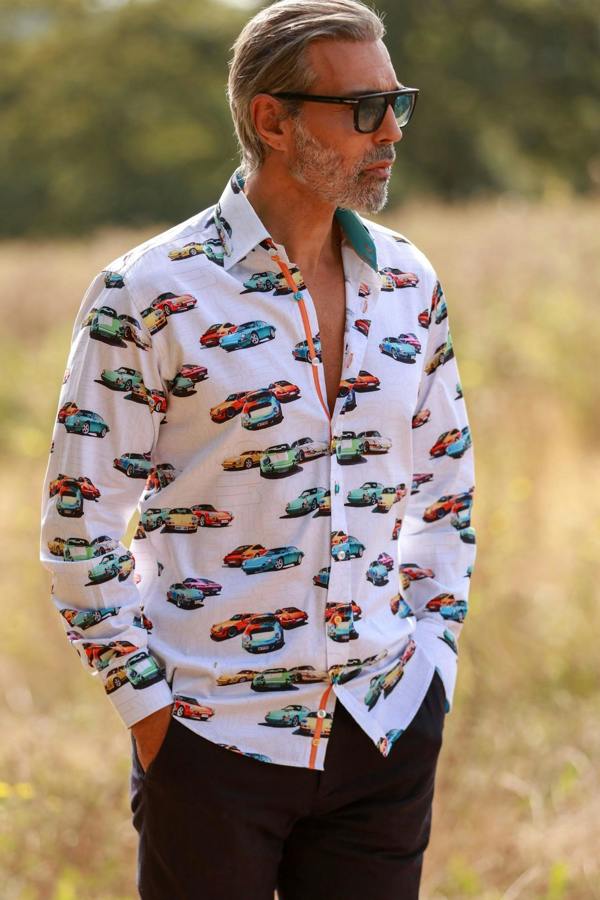 CLASSIC SPORTS CAR PRINT SHIRT – Premium Men's Patterned Shirt by Claudio Lugli | Bold Design, Tailored Fit, Best Printed Shirts
