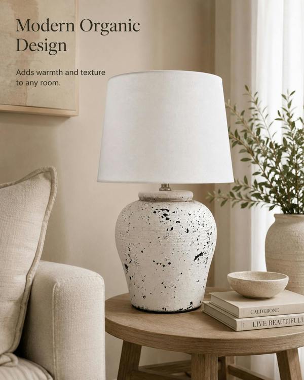 White Distressed Ceramic Table Lamp with Plain Shade (G2124 Plain)