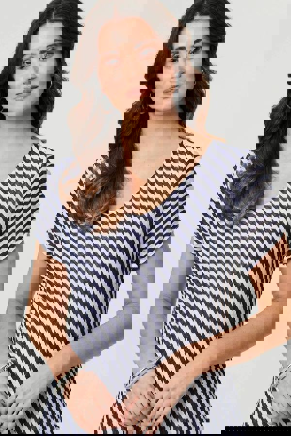 Navy | Striped Layered Knee Length Dress