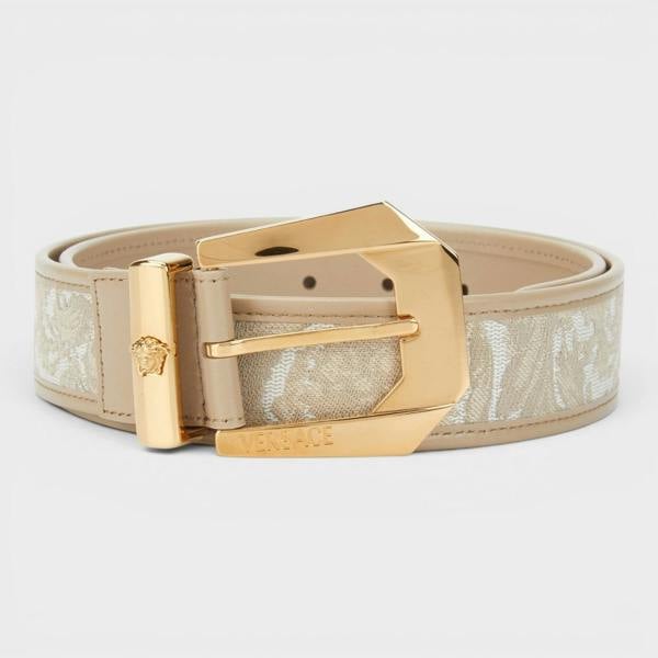 Versace Logo Jacquard Belt Beige Gold