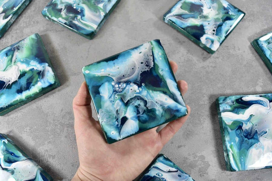 Kate Chesters Art Ocean Blue Set of 4 Coasters for Drinks