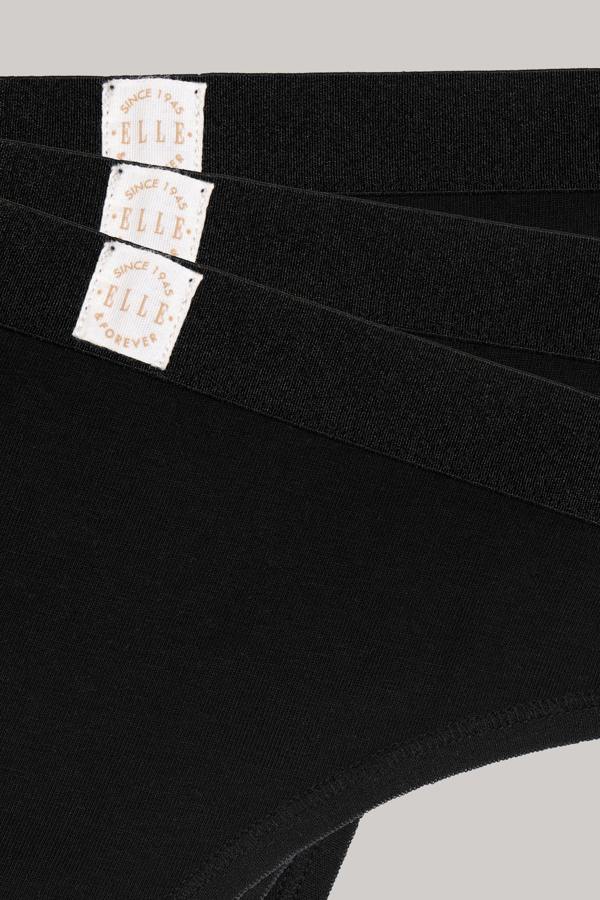 ELLE 3 Pack Super Soft Cotton Heritage Patch Thongsin in Black