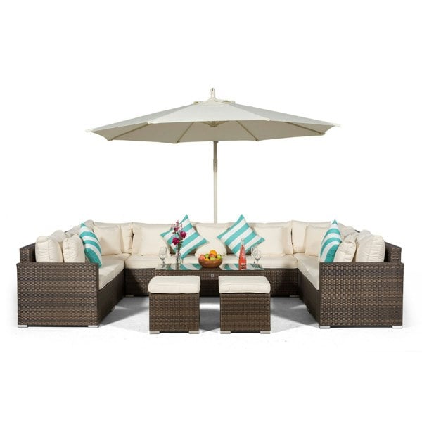 Giardino Havana 9 Seat Rattan Sofa Conversation Set w/ Coffee Table and 2 Stools