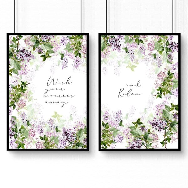 Art prints bathroom | set of 2 Shabby Chic wall art