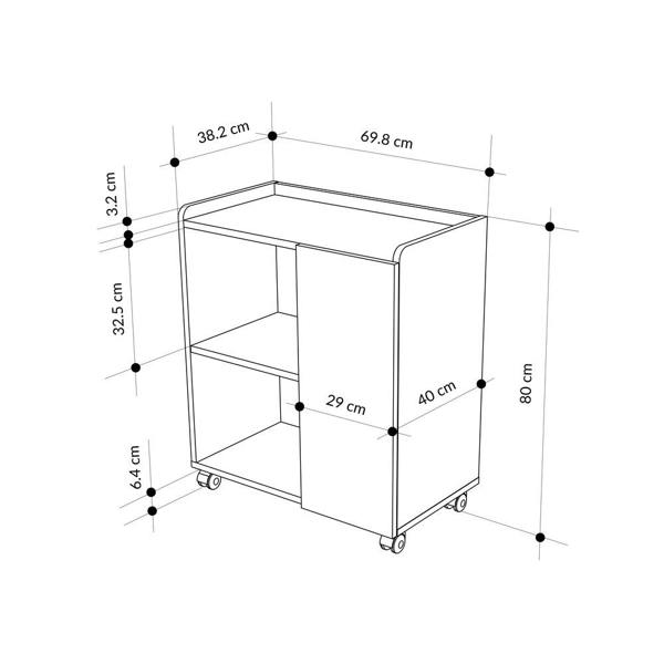 Decortie Modern Zeo Sideboard Cabinet 70x40x80cm 1 Door Storage 4 Compartments with 4 Heels Black Room, Office