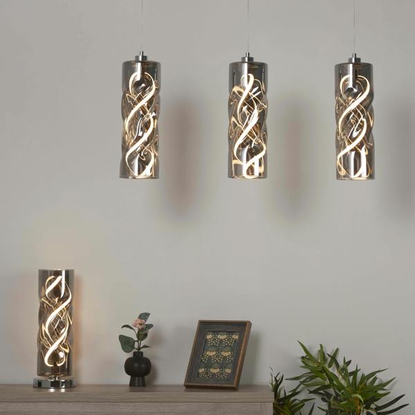 Pagazzi Lighting Demeter 3 Light Black Smoke Glass LED Ceiling Pendant Bar