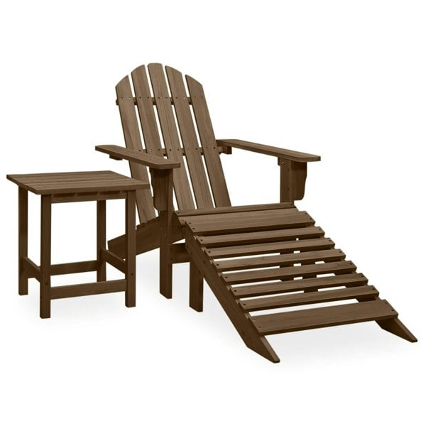 Berkfield Garden Adirondack Chair with Ottoman&Table Solid Fir Wood Brown
