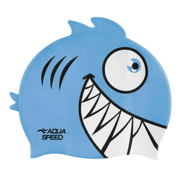 Aqua Speed Boys Girls Piranha Patterned Swimming Cap | Silicone 3D Print Easy Fit Swim Cap