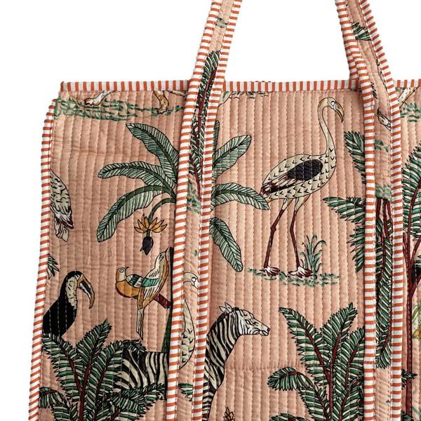 Hayley & Co Jungle Print Large Quilted Cotton Tote Shoulder Bag in Peach