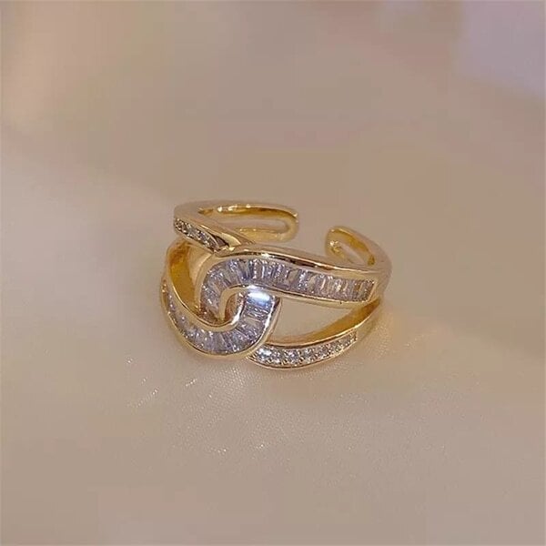 The Colourful Aura Adjustable U-Shaped Zircon Hip Hop Cross Braid Luxury Fashion Statement Ring