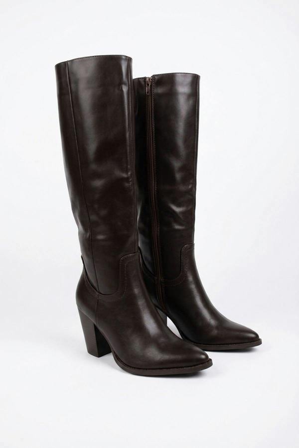 ikrush Mercedes Faux Leather Knee High Block Heel Boots