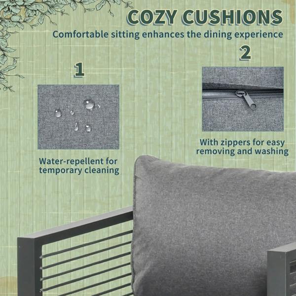 Grey cushioned seat with water-repellent fabric and zipper closure detail