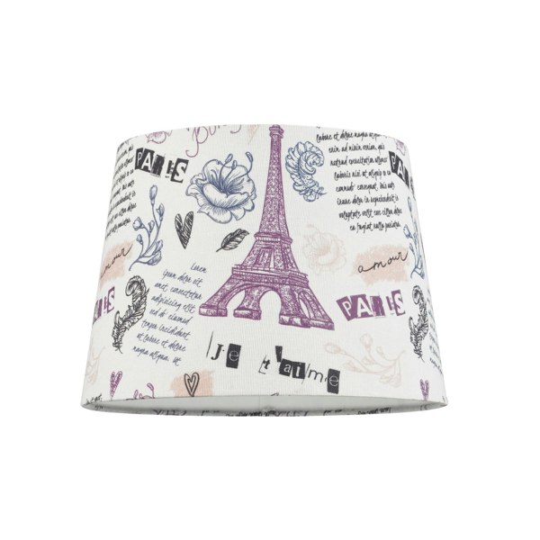 Paris France Theme Linen Drum Lampshade with Eiffel Tower Decor and Inner Lining Image 1