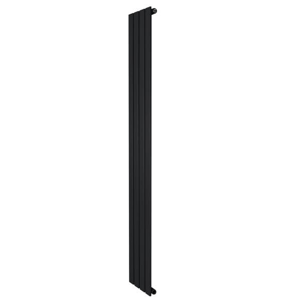 Flat single column radiator in sleek black finish, measuring 1800 x 280mm, featuring a modern vertical design and smooth texture