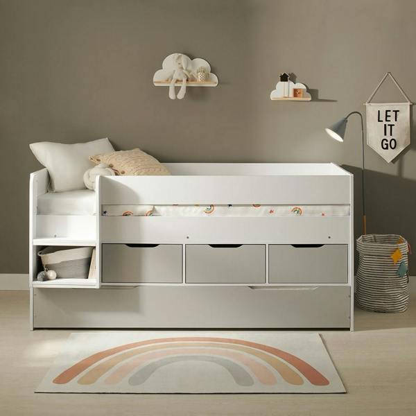 Flair Lars Low Cabin Bed with Trundle White & Grey