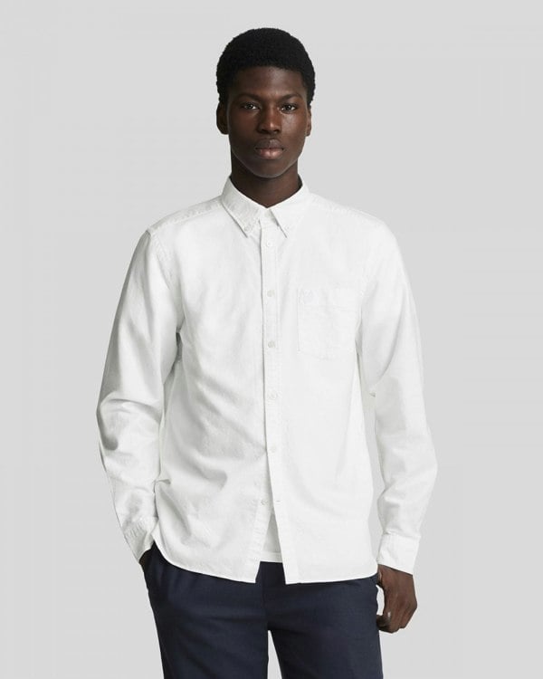Lyle & Scott Tonal Eagle Mens Plain Oxford Shirt - 626 White