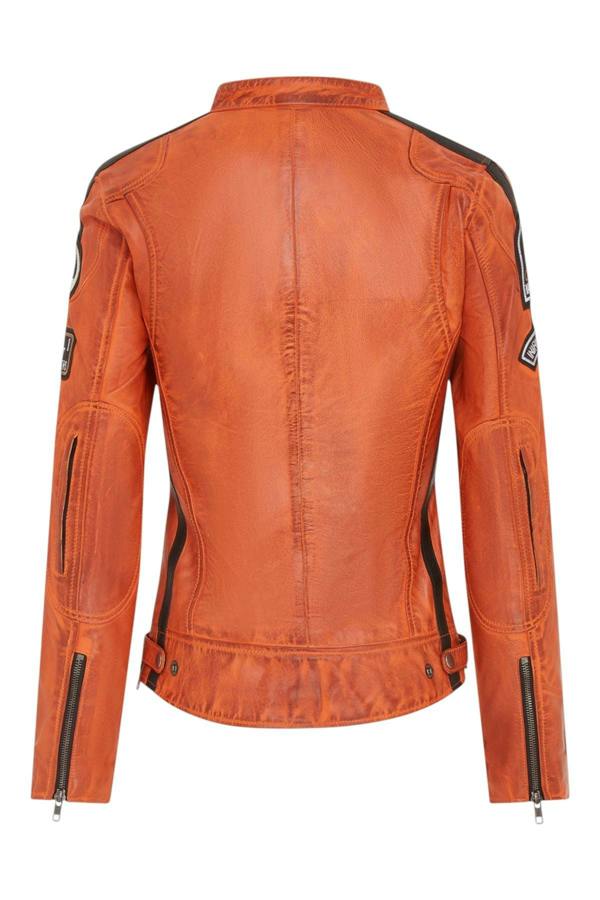 Infinity Leather Womens Leather Biker Racing Badges Jacket-Agadir