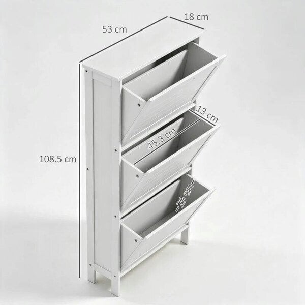 Bobobiy Narrow Shoe Cabinet with 3 Flip Drawers - White