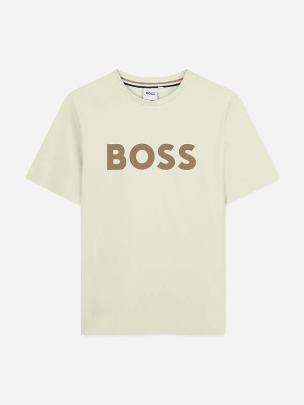 BOSS Boys Logo Print T-Shirt in Ivory