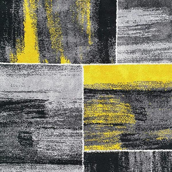 Modern Rug Living Room Yellow Grey Black Abstract Geometric Pattern Large XL Small Bedroom Carpet Floor Area Mat
