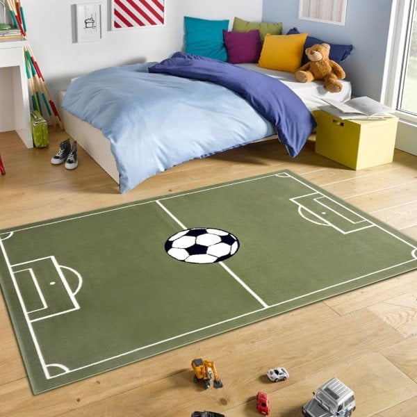 Short Pile Children’s Green Rug Estadio
