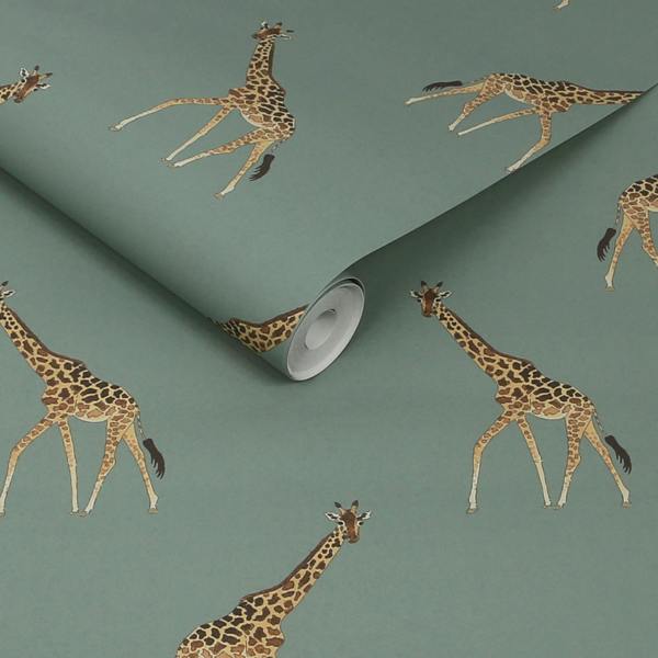 Sophie Allport Giraffe Heritage Teal Wallpaper