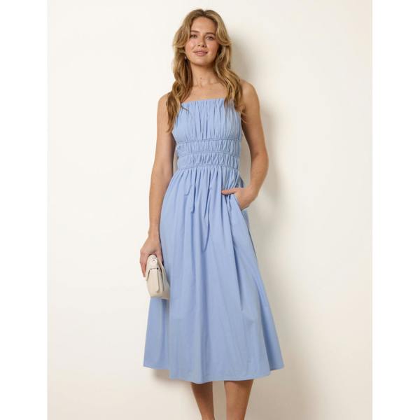 Blue Vanilla Ruched Binding Strappy Midi Dress