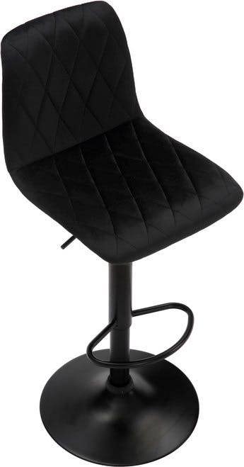 Lamboro Verona Velvet Kitchen Bar Stools, Matt Black Stem & Base, Height Adjustable Gas Lift With Backrest, Breakfast Bar Stool - Black