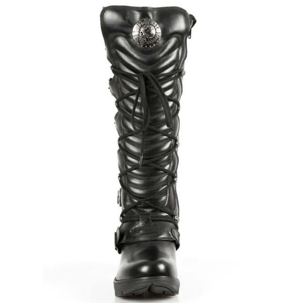 New Rock Ladies Black Buckle Laced Knee-High Boots- TR004-S1