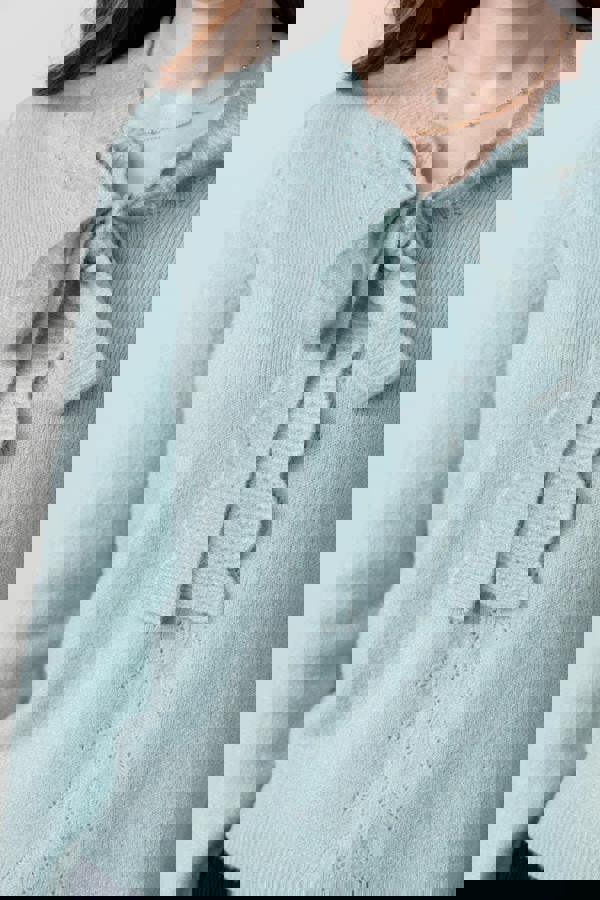 Lily & Me Elise Tie Neck Pointelle Jumper Ice Blue